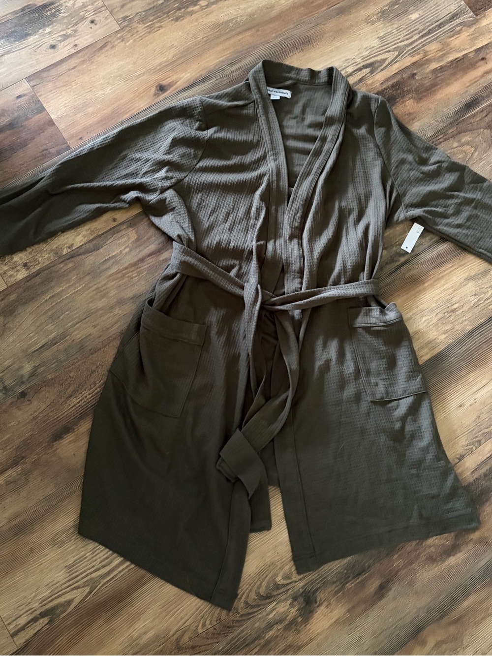 Amazon Essentials Olive Brown Waffle Robe with Tie and Pockets